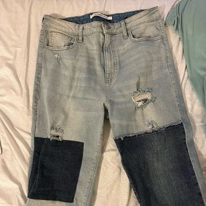 Patchwork straight leg jeans